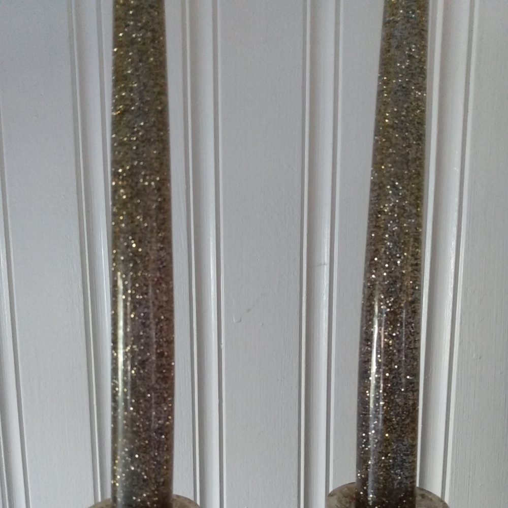 Vtg Mid-Century Acrylic Lucite Faux Candle Pair Set Glitter Flecked Silver MCM - Picture 6 of 11